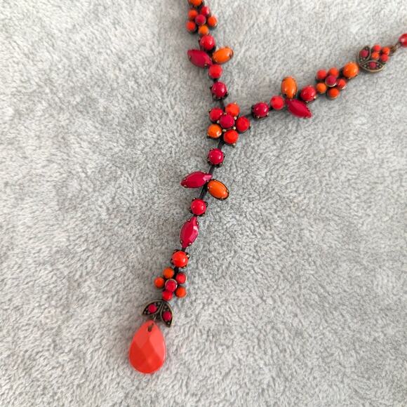 Vintage Y-Drop Necklace ~ Red Orange Opaque faceted Gem Y2K Y-Drop Necklace - Picture 2 of 4